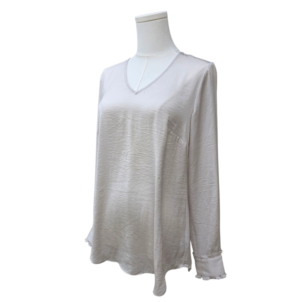 CABI Champagne V-Neck Long Sleeve Ruffle Cuff Sleeve